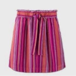 NWOT! A New Day Purple/Orange Linen Blend Paper Bag Striped Skirt
